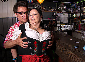 Big titted German waitress having fun with the beerfesten